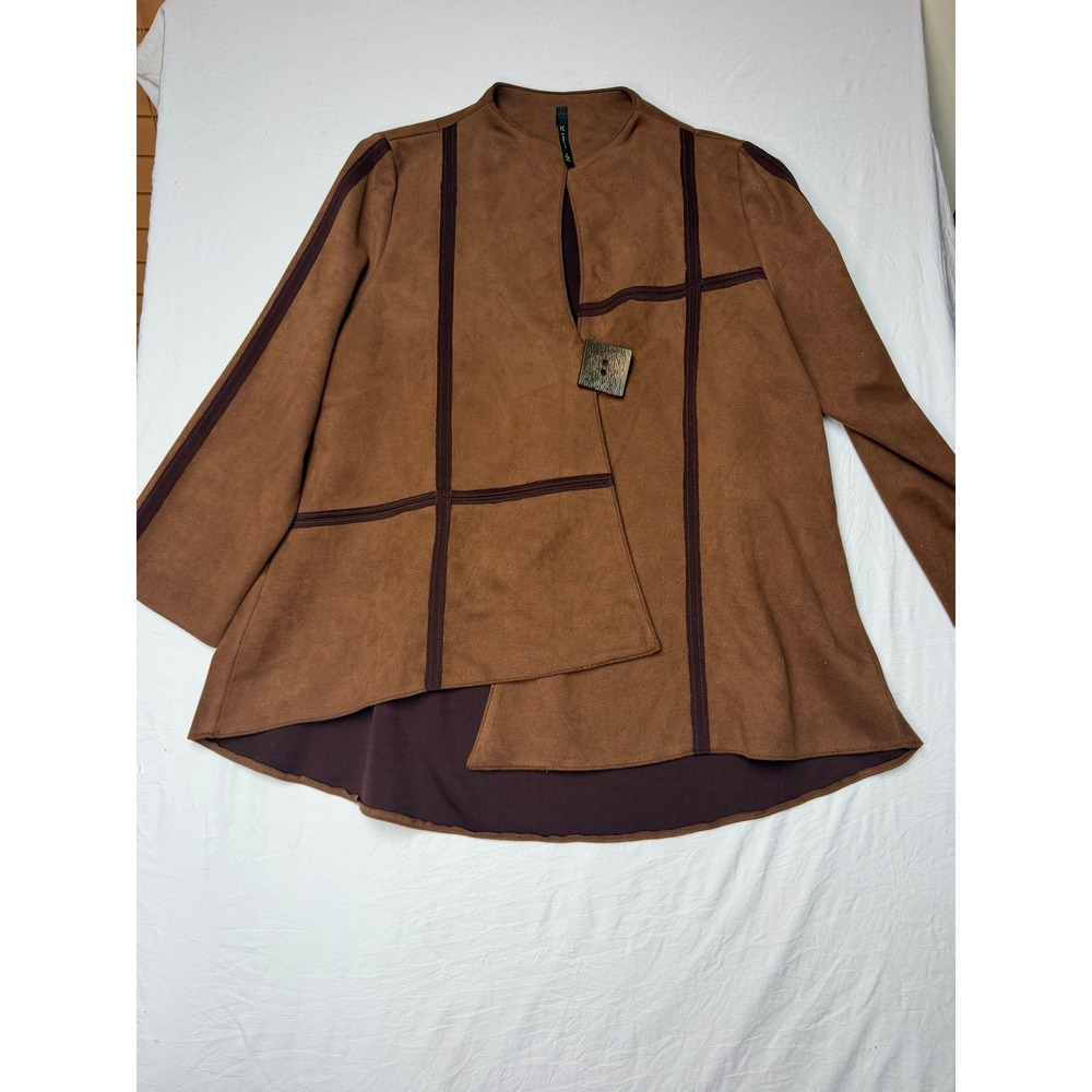 IC by Connie K Womens Faux Suede Asymmetrical Jacket Brown Size L Made in USA